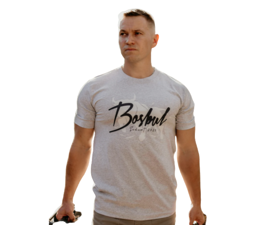 Bosbul Mens Light Grey Melange Bull T-Shirt Group