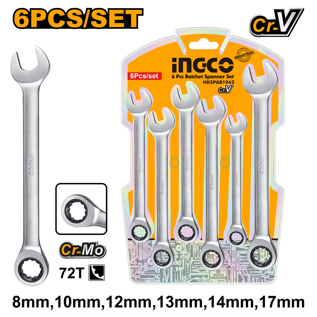 Ingco Ratchet Spanner Set 6pce 8-17mm 6-Piece