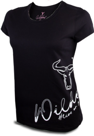 Wildebees Ladies Casual Short Sleeve Script Side Wrap T-Shir