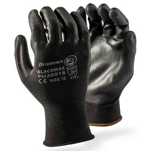 Dromex Glove Black Palm Coated On Black Knitted Shell Polyut
