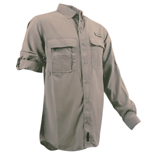 Overland Mens Khaki Nylon Vented Long Sleeve Shirt Group