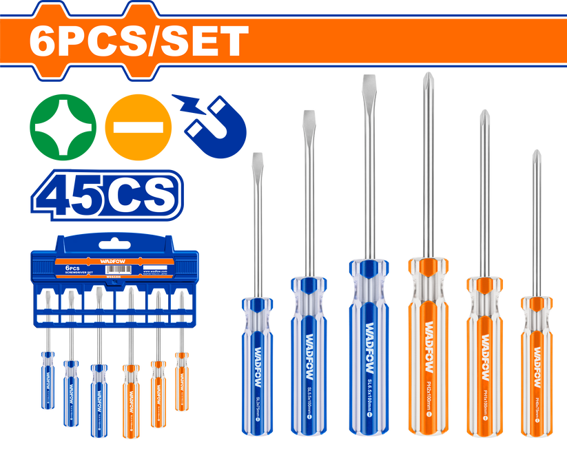 Screw Driver Set Mag 45cs 6-Piece