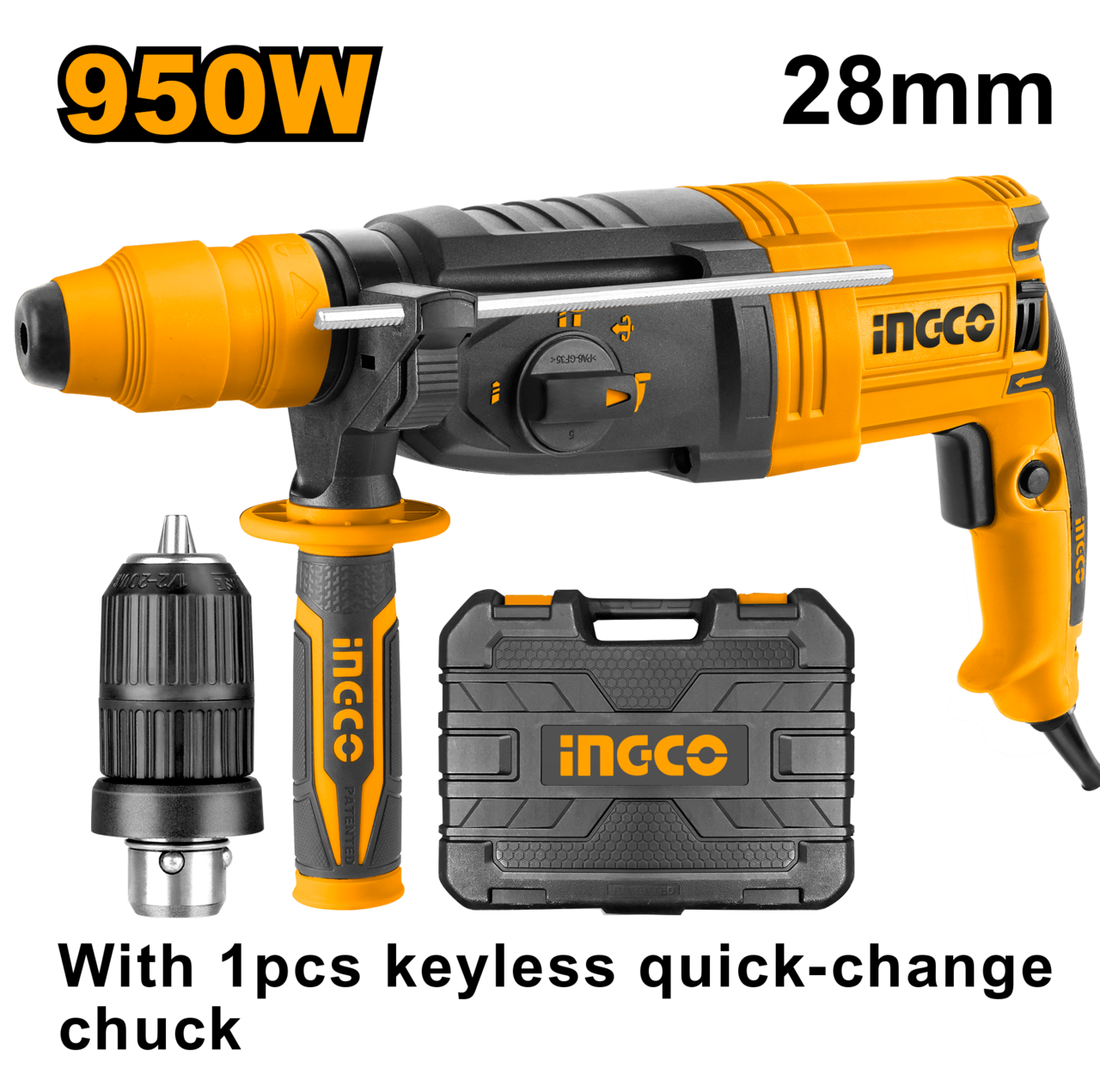 Ingco Rotary Hammer Drill 950W Kit Keyless Chuck 28mm BMC