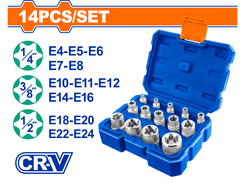 Wadfow Socket E-Type Set Cr-V 14-Piece