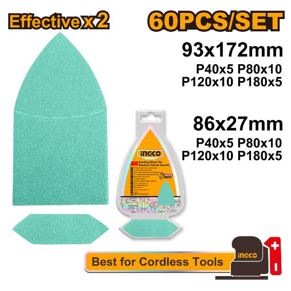 Ingco 93x172mm Sanding Sheet for Random Orbitol Sander 60 Pi