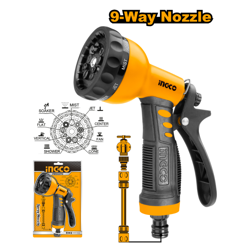 Ingco Garden Nozzel Trigger 9-Pattern with 3/4" Adaptor