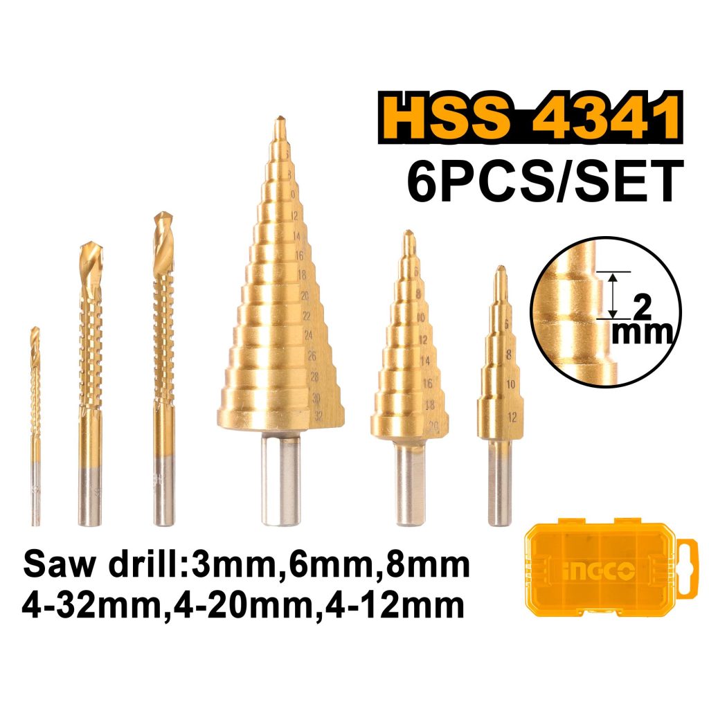Ingco Step Drill Bit Set HSS 6 Piece