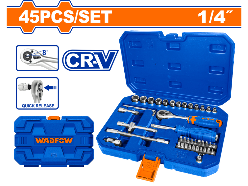 Wadfow Socket Set Cr-V 1/4" 45t 45-Piece