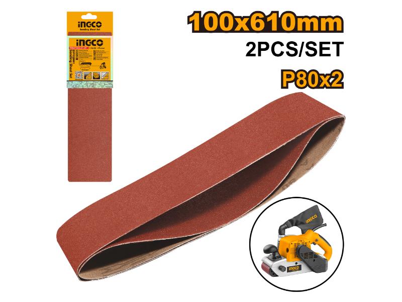 Ingco 100x610 P80 Sanding Belt 2 Piece
