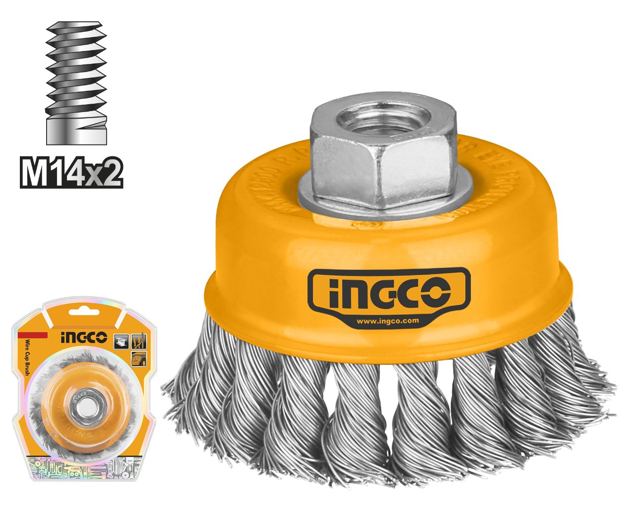 Ingco 125mm Wire Cup Brush Twisted with M14X2 Nut