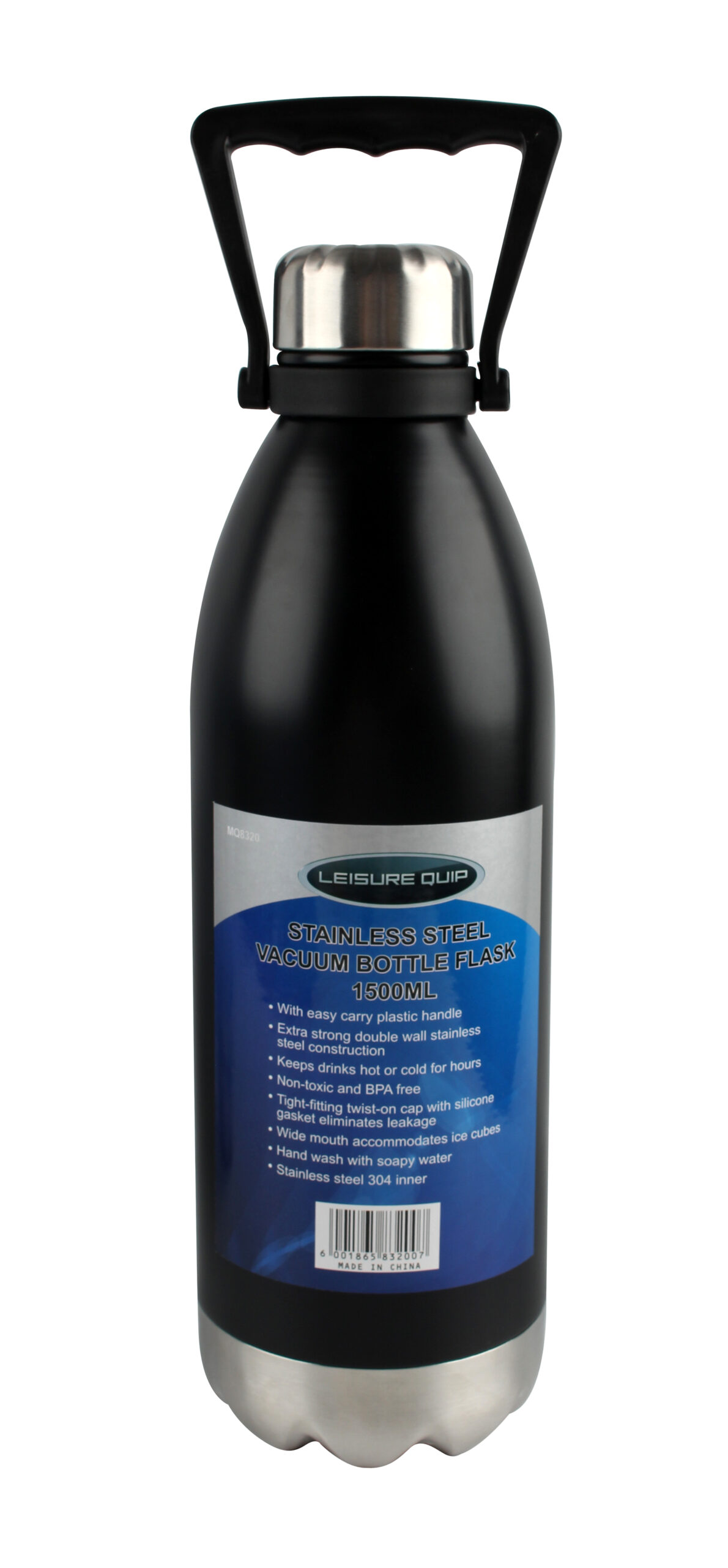 Leisurequip Vacuum Bottle 1,500ml Black S/Steel